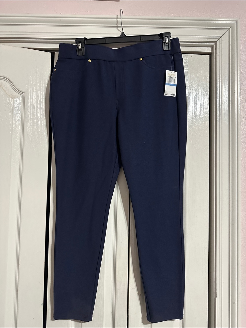 Michael Kors Navy Pull-On Slim Ankle Trousers